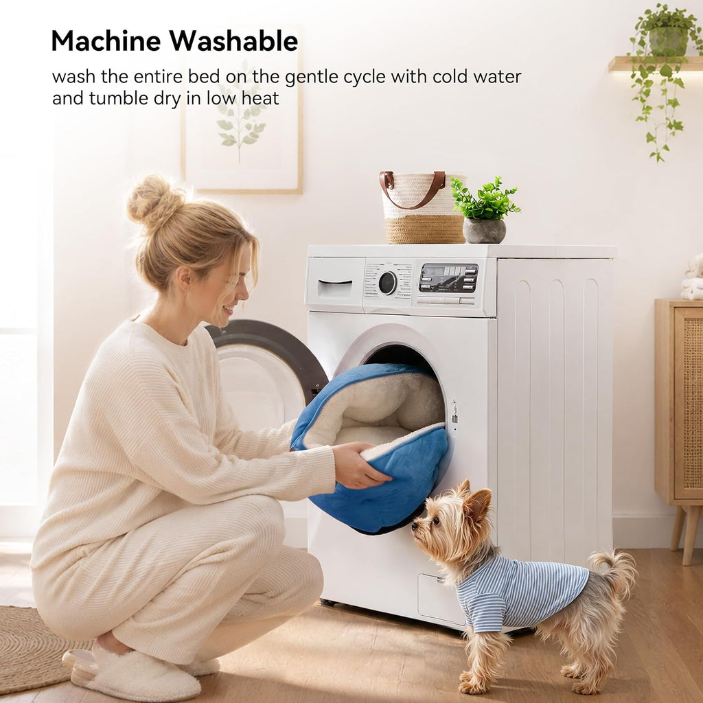 Asvin Small Dog Bed for Small Dogs, Cat Beds for Indoor Cats, Pet Bed for Puppy and Kitty, Extra Soft & Machine Washable with Anti-Slip & Water-Resistant Oxford Bottom, Light Blue, 20 inches
