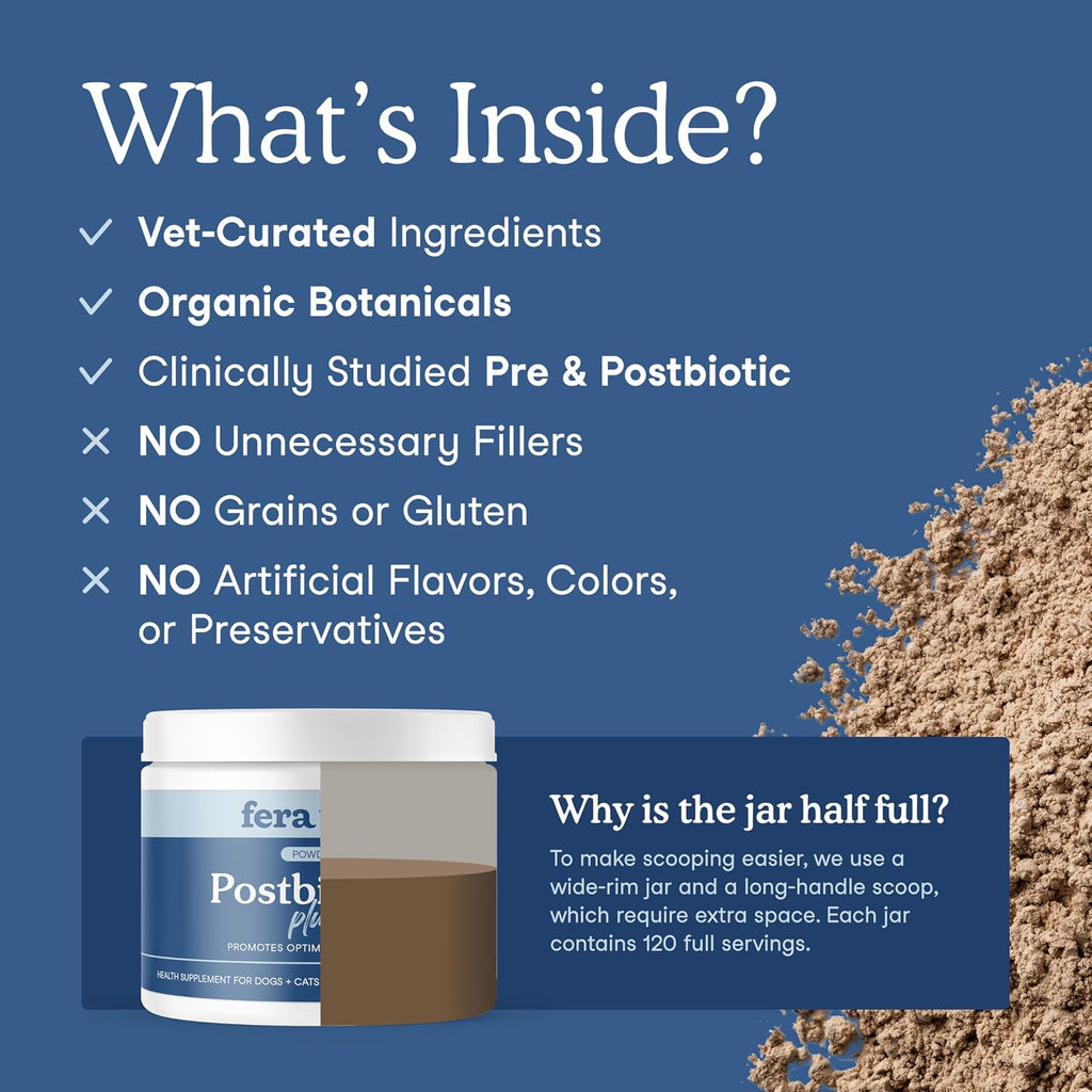 Fera Pets Digestive Support Plus for Dogs & Cats, 120 Scoops | Food Topper with Slippery Elm for Dogs & Cats Promotes Optimal Digestive Health & Inflammatory Response and Enhances Immunity
