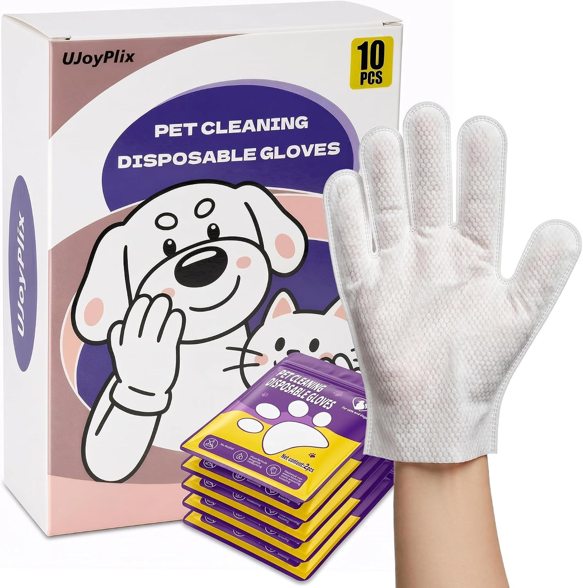 Dog & Cat Pet Cleaning Gloves – No-Rinse Disposable Wipes, Hypoallergenic