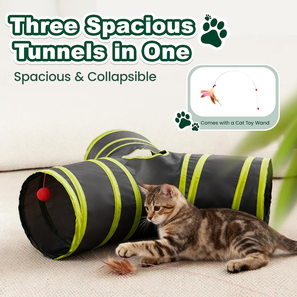 Love's cabin Cat Tunnel for Indoor Cats, 3-Way Collapsible Play Tunnel