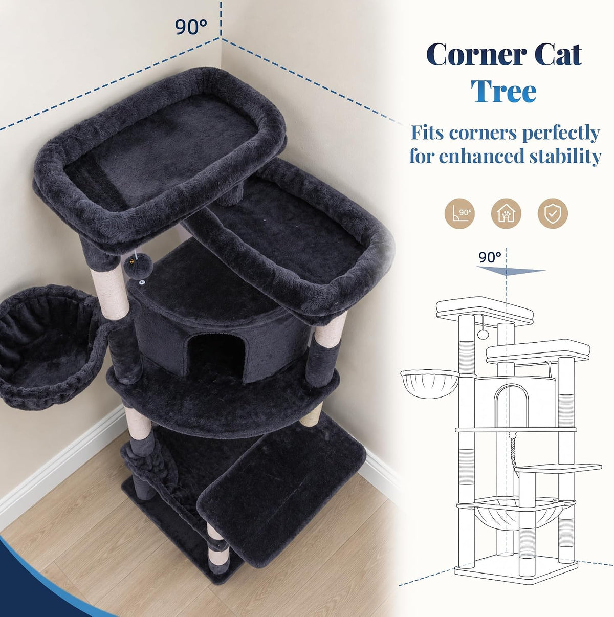 Hey-brother Cat Tree Tower for Indoor Corner with Spacious Condo, MPJ062G