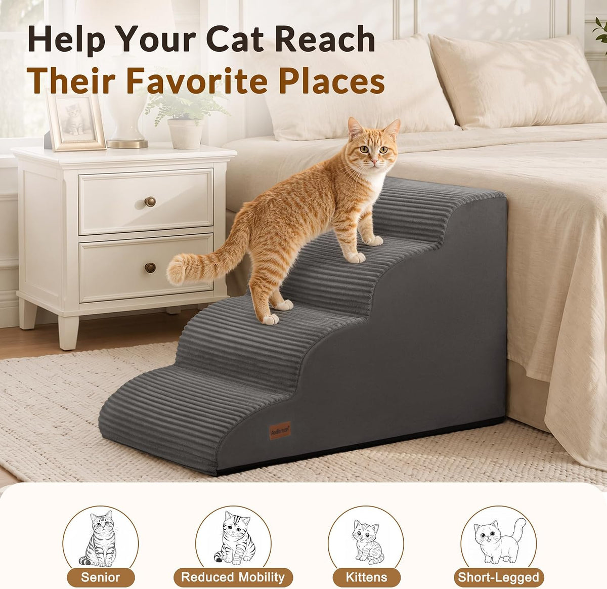 Pet Stairs for Couch and Bed,4-Step Dog Ramp for Small Dogs & Cats,17.7" H