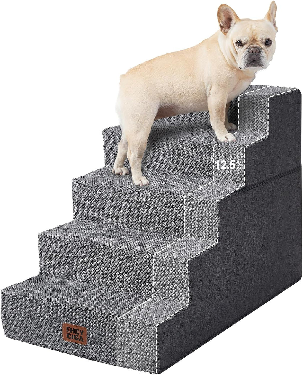 EHEYCIGA Dog Stairs for Bed 22.5" H, 5-Step Extra Wide Dog Steps, Grey