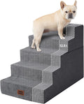 EHEYCIGA Dog Stairs for Bed 22.5" H, 5-Step Extra Wide Dog Steps, Grey