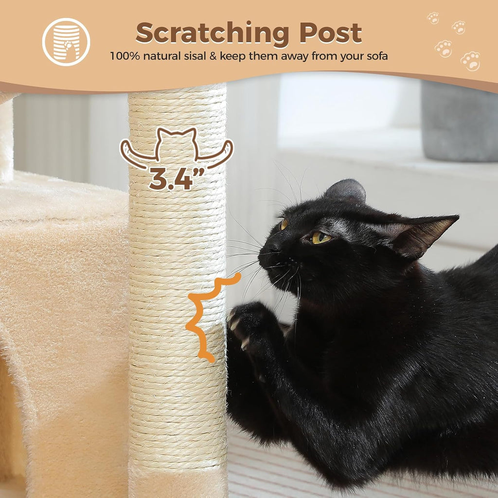 PEQULTI 4-in-1 Cat Tree for Kittens & Small Cats, 33in Beige Tower