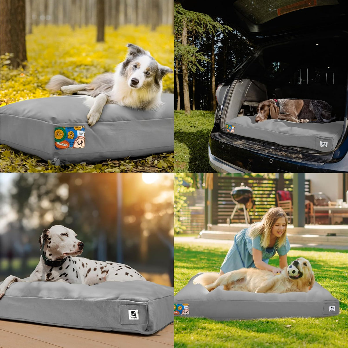 Sytopia 36 Inch Indestructible Dog Bed for Aggressive Chewers, Chew Proof Durable Outdoor Canvas Pet Crate Mat with Waterproof Washable Removable Cover, Indoor Patio Pet Pad for Crate, Light Grey