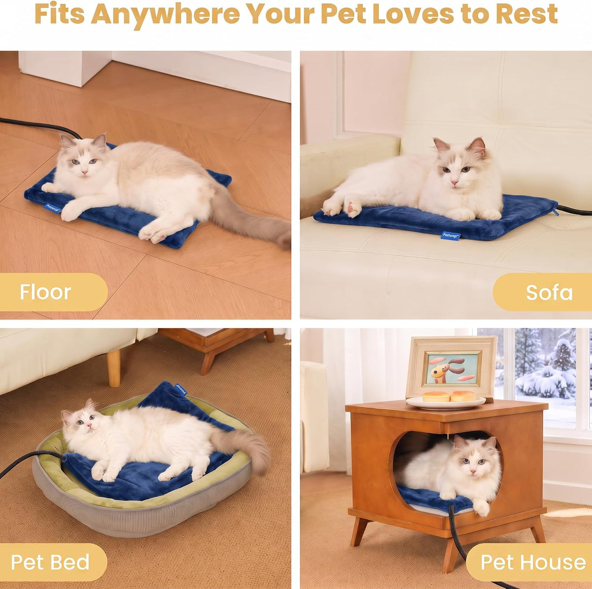 Cat Heating Pad, Heated Cat Bed, MET Safety Listed, Constant Warmth, Blue