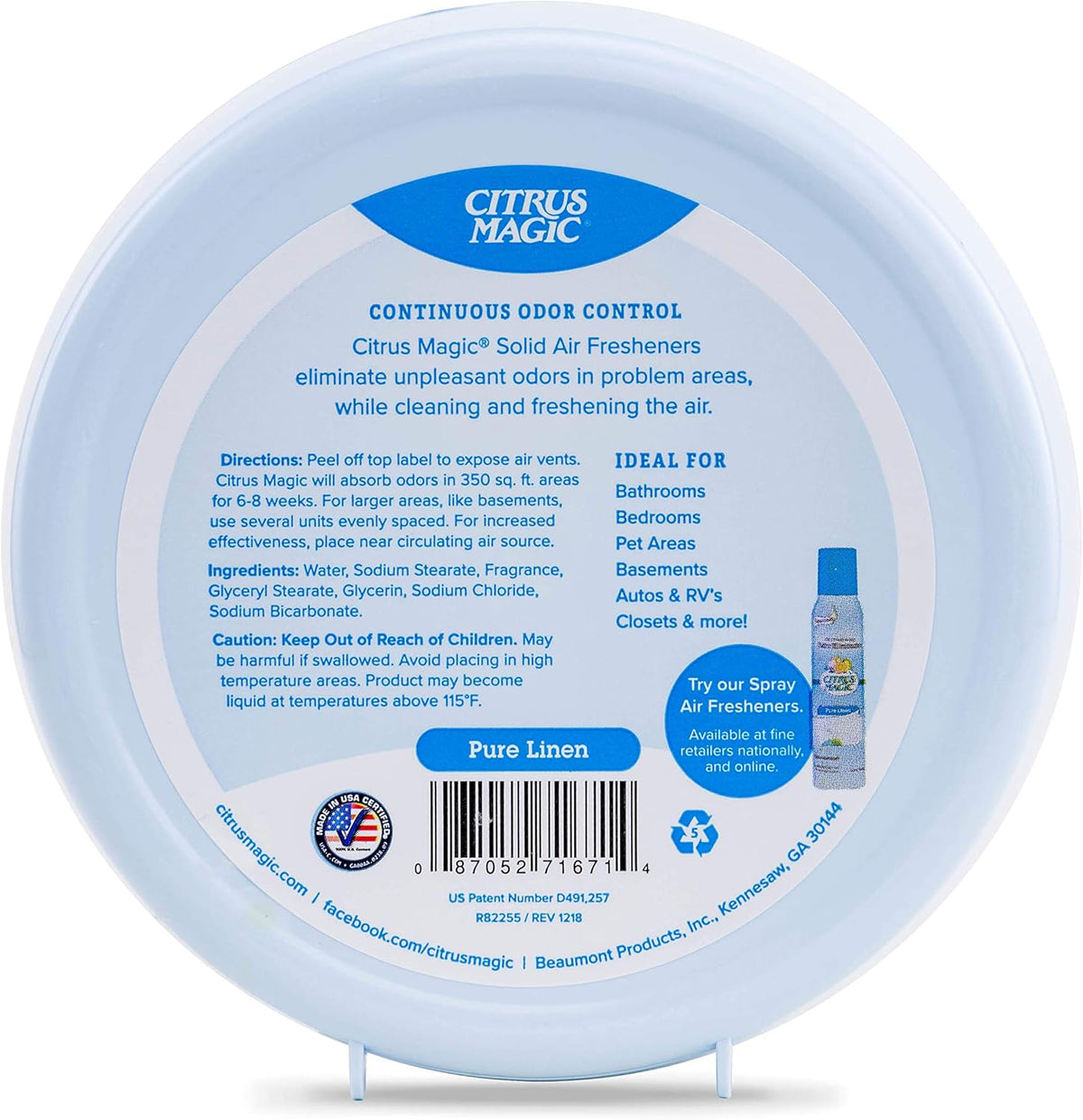 Citrus Magic Solid Air Fresheners, Pure Linen, 8 Ounce, Pack of 6