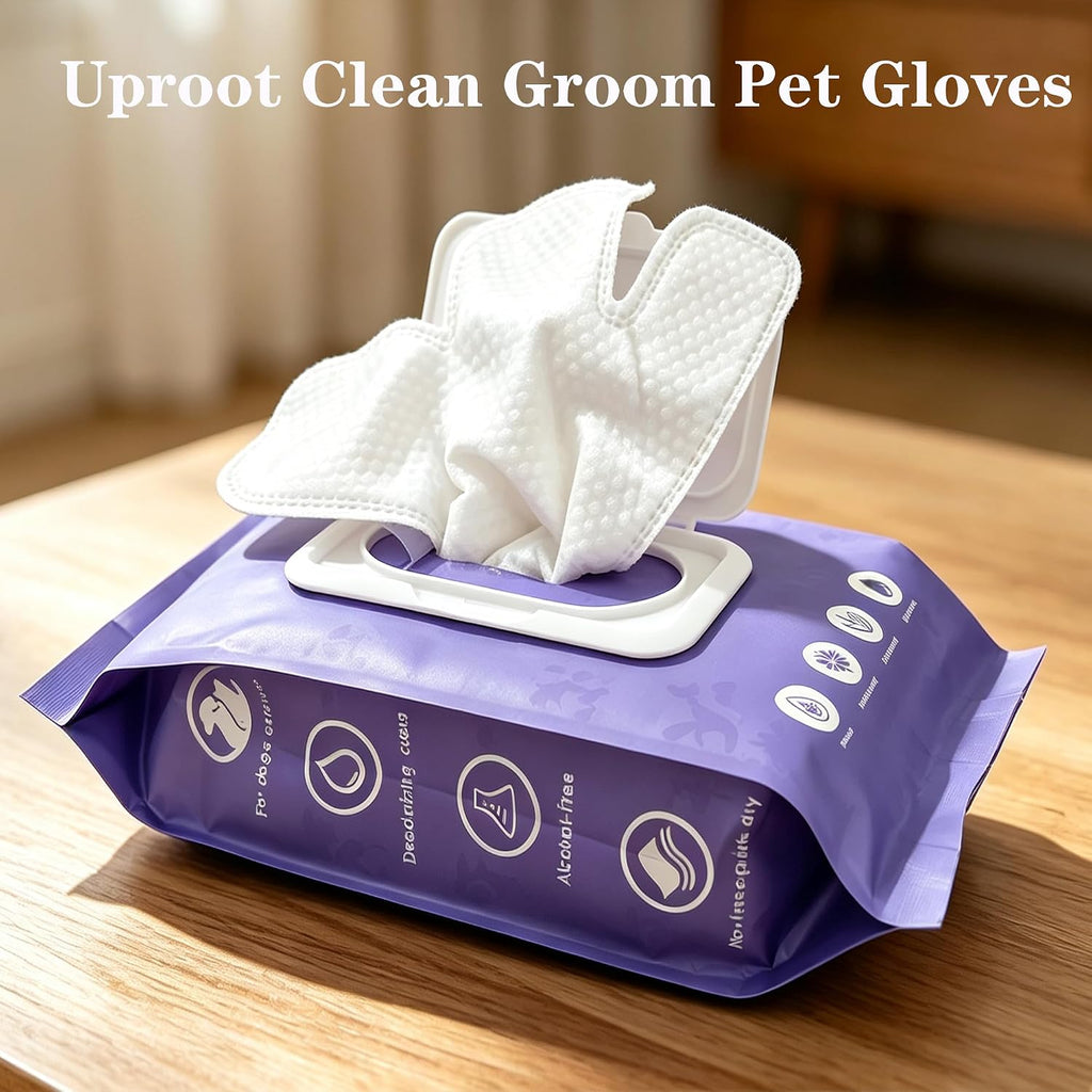 20 Pack Deodorizing Pet Cleaning Glove Wipes for Dogs and Cats,Cleaning Gloves with Coconut Oil for Paws, Face, Ears & Butt, Instant