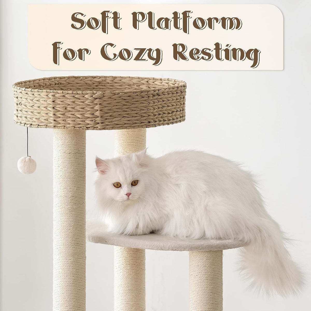 KAMABOKO Modern Cat Tree, Hand-Woven Condo & Top Perch,cat Houses & Condos