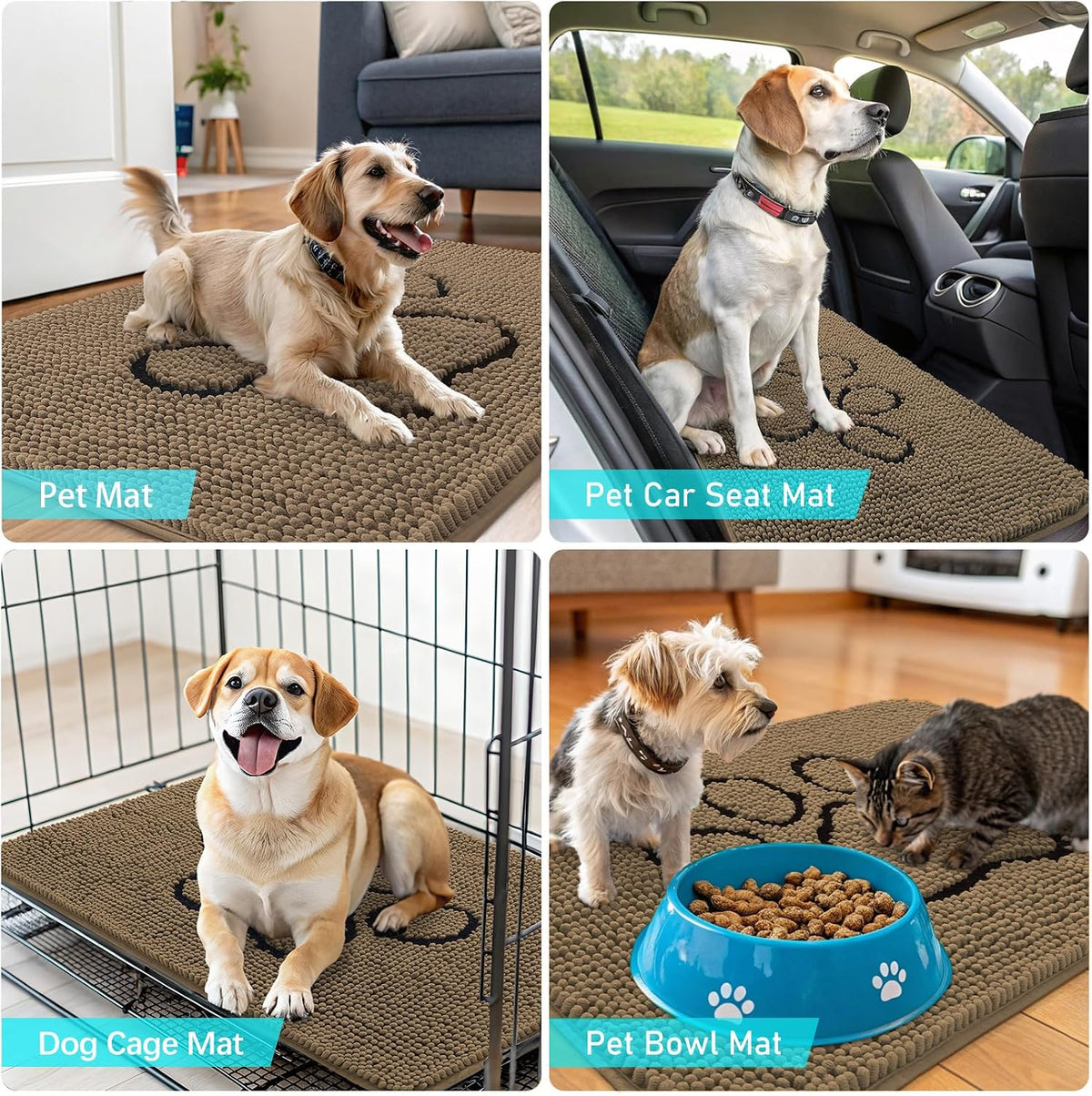 OLANLY Dog Door Mat for Muddy Paws 70x24, Paw Print Design Chenille Mud Mat
