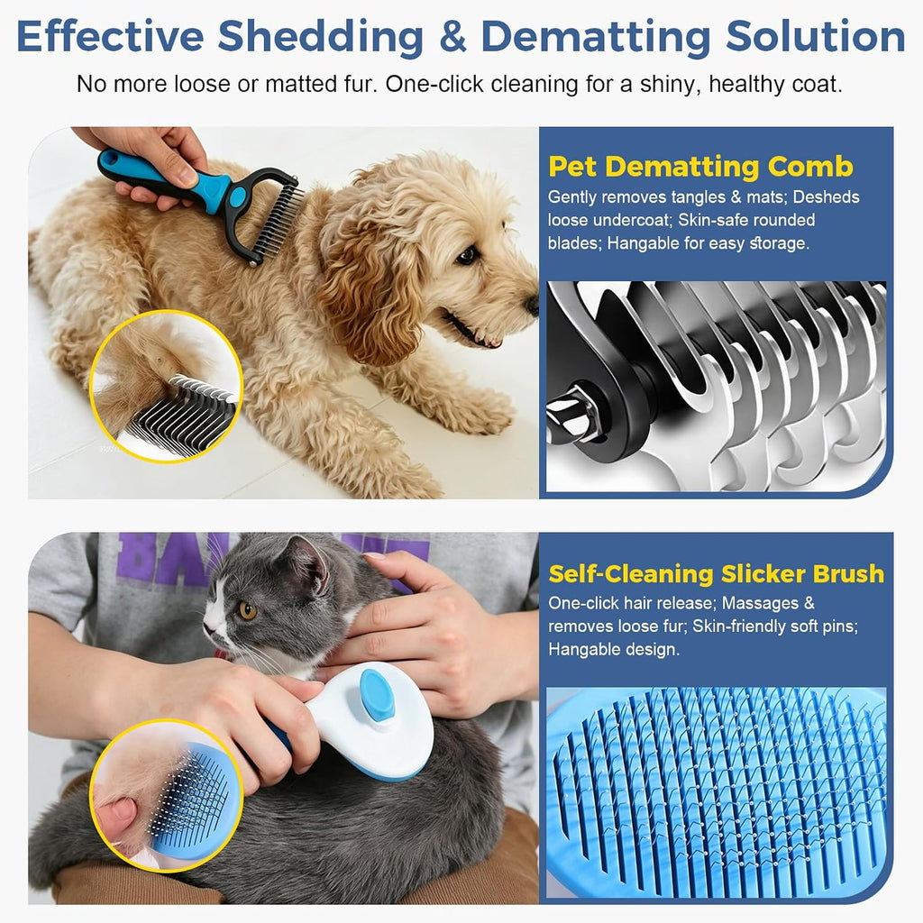 11 Piece Dog Grooming Kit - Hair, Nail, Massage Bath Supplies For Pets Cats