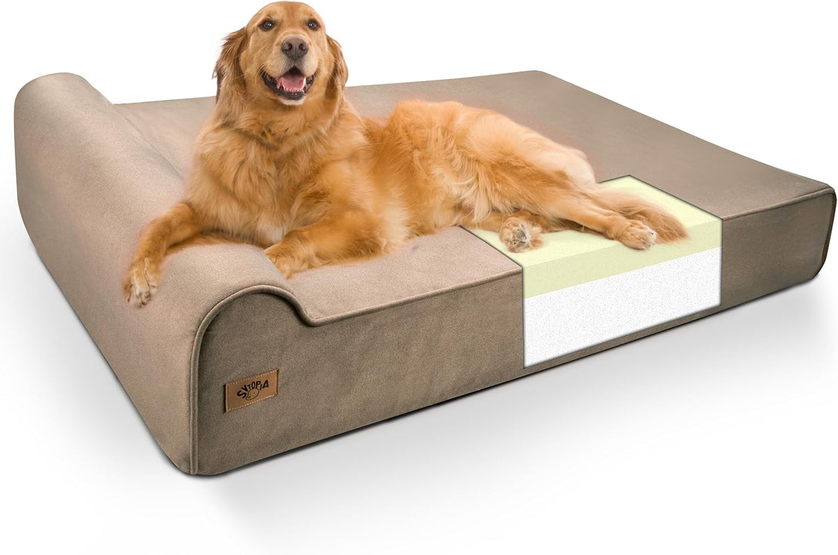 Sytopia XXL 35D Memory Foam Dog Bed for Extra Large Dogs – 7" Thick Orthopedic Pet Couch for Seniors and Big Breeds up to 150 Pounds, with Waterproof Liner & Washable Cover, 50"x 34"x 7", Brown