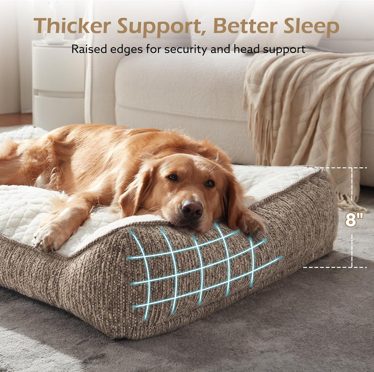JOEJOY XL Orthopedic Dog Beds Large Sized Dog, Extra Thick Supportive Big Dogs Couch Bed with Sides, Ultra Soft Pet Bed Sofa for Large Dogs, Beige, 38''x28''