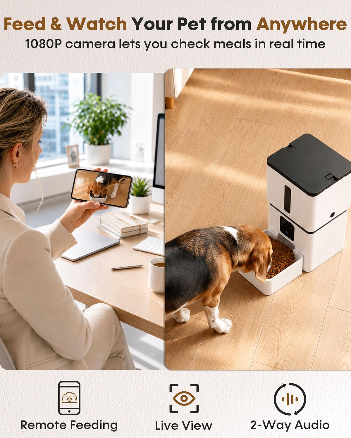 Yakry Automatic Dog Feeder with Camera - 8L/33 Cups Smart Dog Feeder