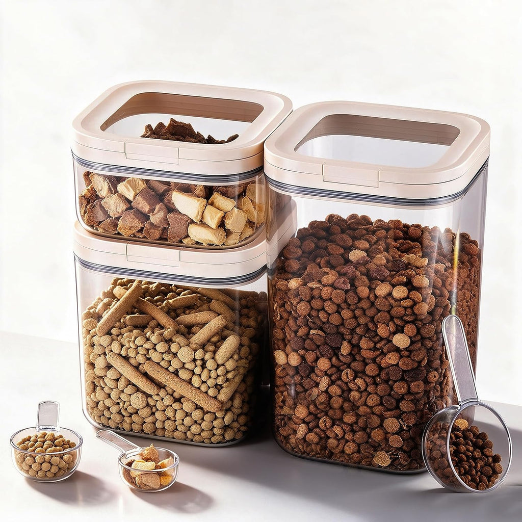 LivLab Mker 20lbs Pet Food Containers,One-Handed Opening, Clear, Stackable