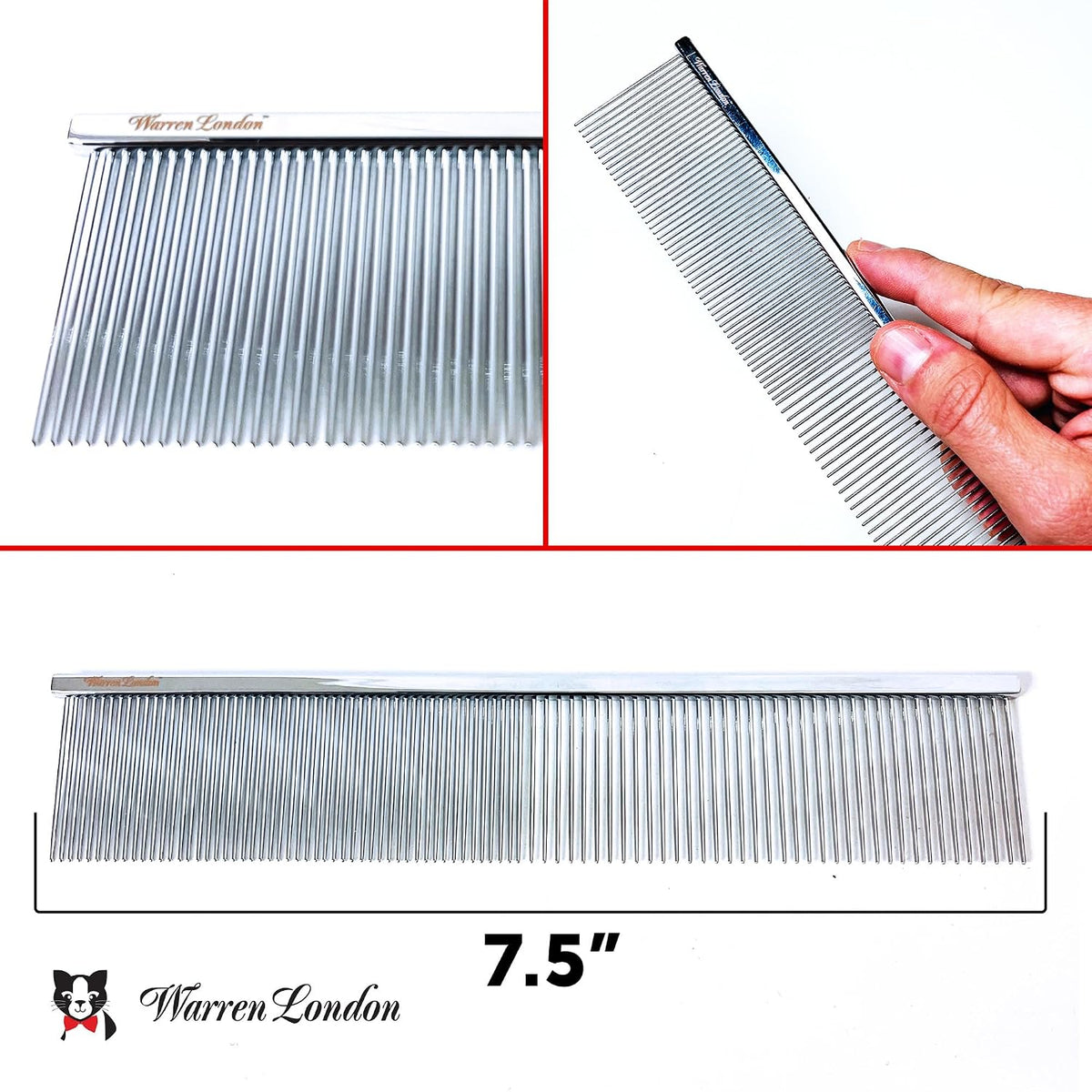 Warren London Cool Cat Greyhound Style Comb – 7.5" Professional Copper Cat Grooming Comb with Fine & Coarse Teeth, Rounded Pins for Detangling/Sensitive Skin, Deshedding & Dematting