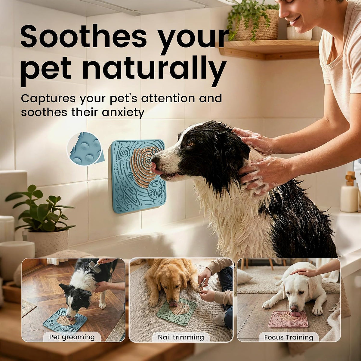 OHMO Large Lick Mat for Dogs&Cats, Space Pattern, 2pcs, Dark&Light Blue | Pet Enrichment Toys, Slow Feeder, Textured Silicone Surface, Strong Suction Cups, Anxiety&Boredom Relief, Easy-Clean