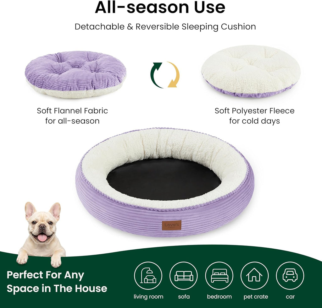 Love's cabin Round Donut Cat and Dog Cushion Bed, 30in Pet Bed for Medium or Large Dogs, Anti-Slip & Water-Resistant Bottom, Soft Durable Fabric Pet Beds, Washable Calming Cat Bed, Violet