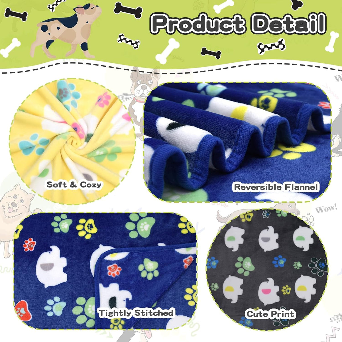 Rezutan Small Dog Blanket, Soft Puppy & Cat Flannel 3 Pack, 24"x20"