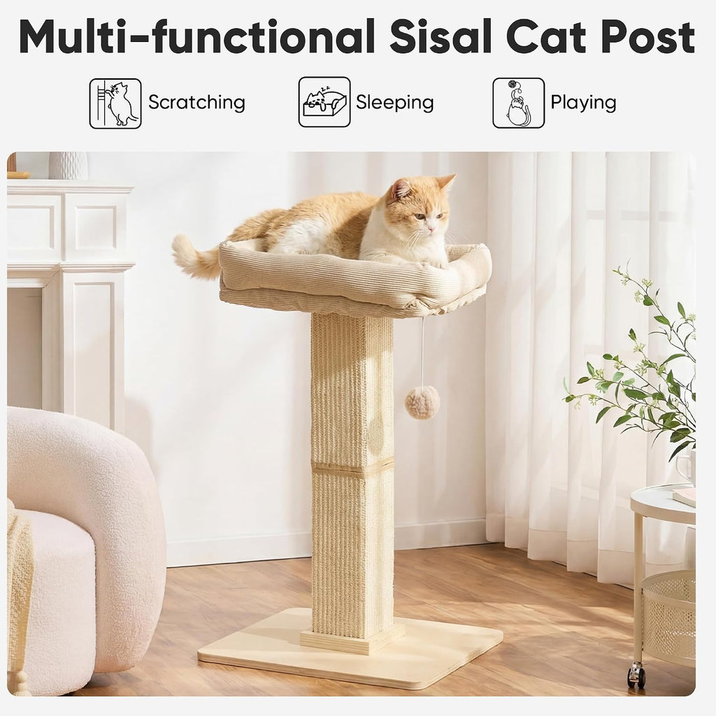 FUKUMARU Retro-Style Cat Scratching Post with Perch for Indoor Adult Cats