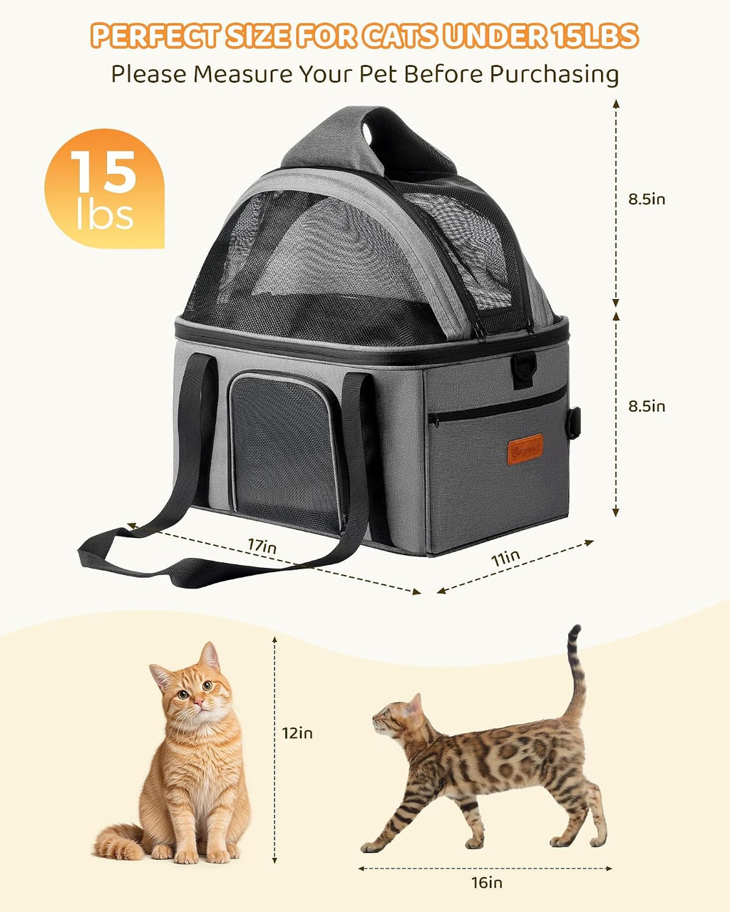 BurgeonNest Top-Expandable Cat Carrier with Full-Open Canopy, Up to 15 lbs