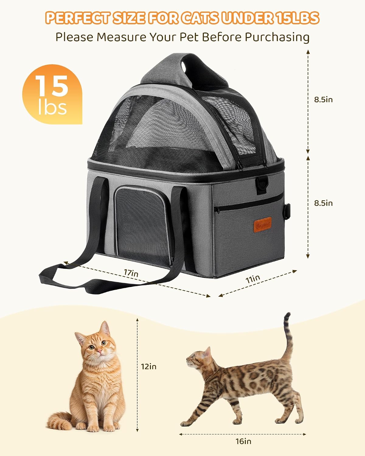 BurgeonNest Top-Expandable Cat Carrier with Full-Open Canopy, Up to 15 lbs