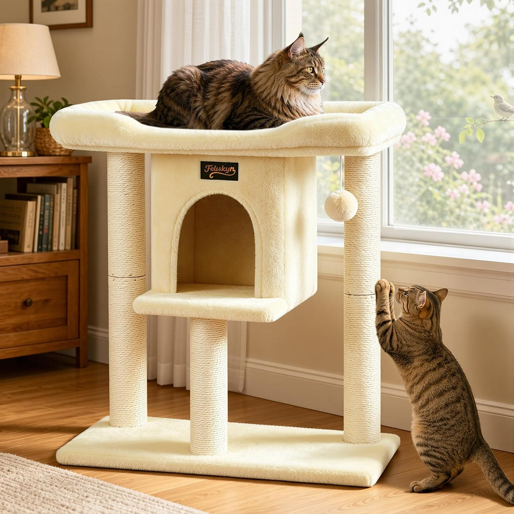 Cat Tree Tower Scratching Post for Indoor Large Adult Cats with Perch Bed