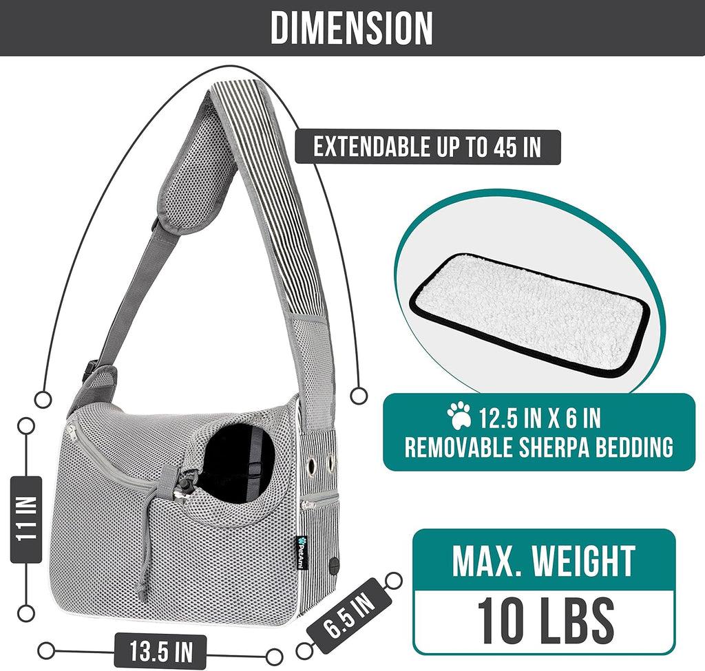 PetAmi Dog Sling Carrier Small Dogs, Hands Free Crossbody Carrier, Stripe