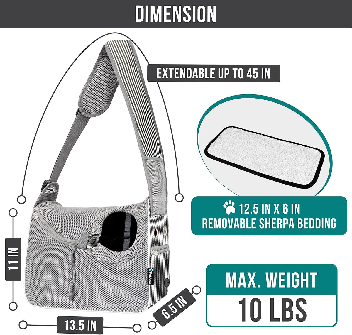 PetAmi Dog Sling Carrier Small Dogs, Hands Free Crossbody Carrier, Stripe