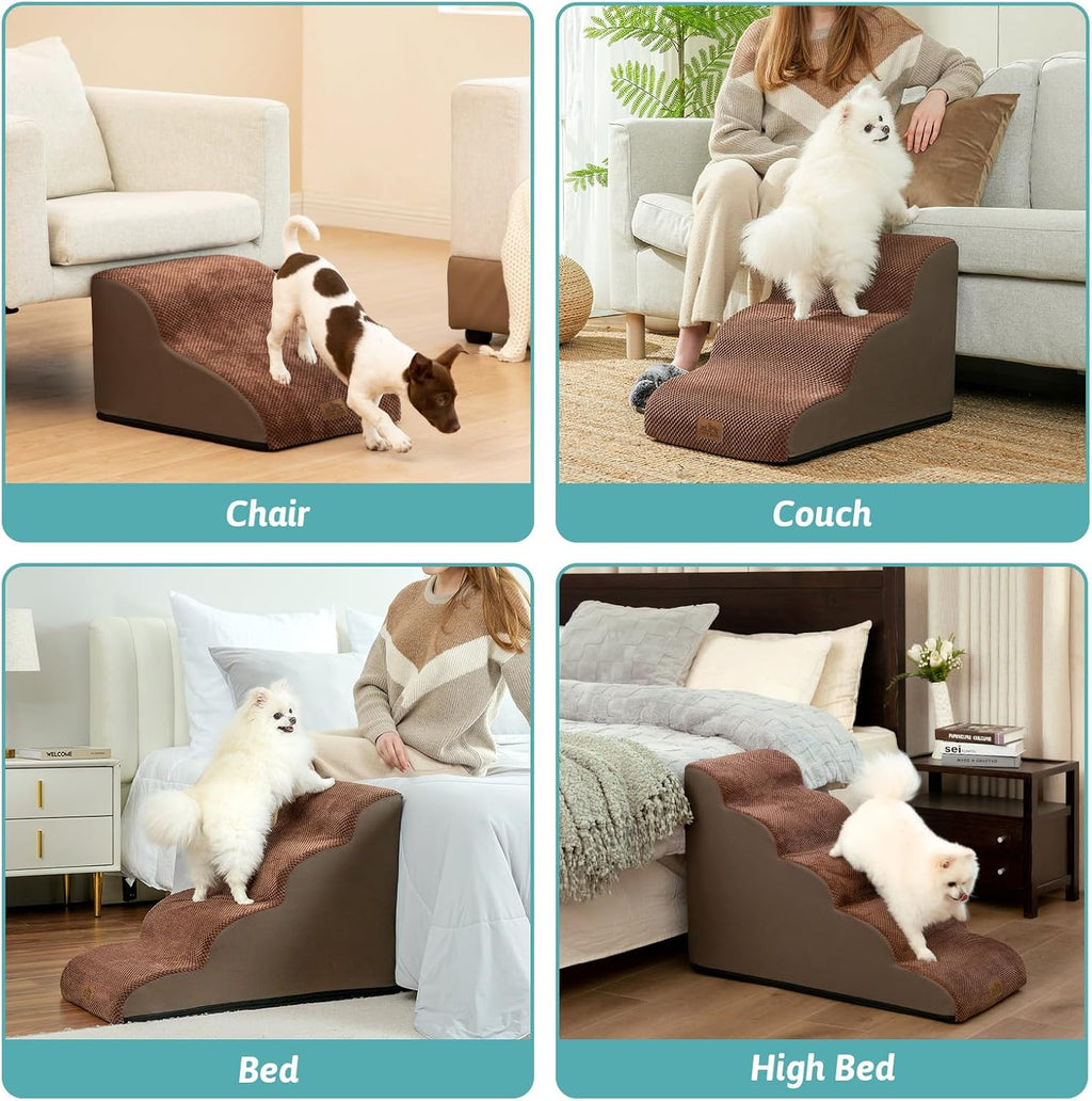 COZY KISS Dog Stairs for Small Dog 19.7" H, 4 Step Pet Ramp for Bed