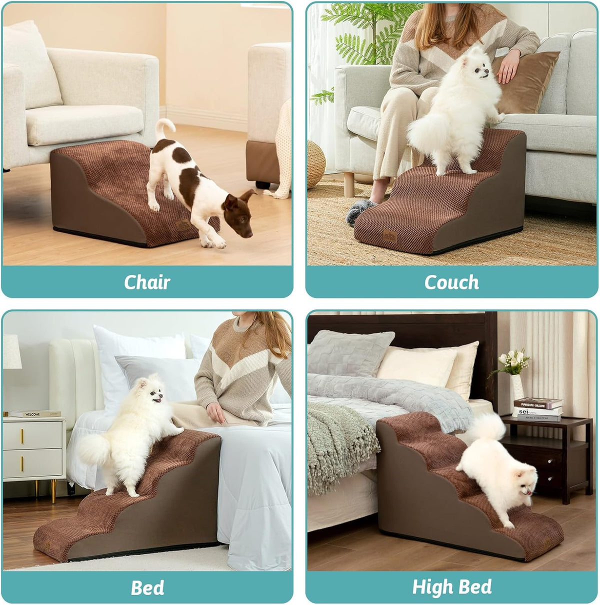 COZY KISS Dog Stairs for Small Dog 19.7" H, 4 Step Pet Ramp for Bed