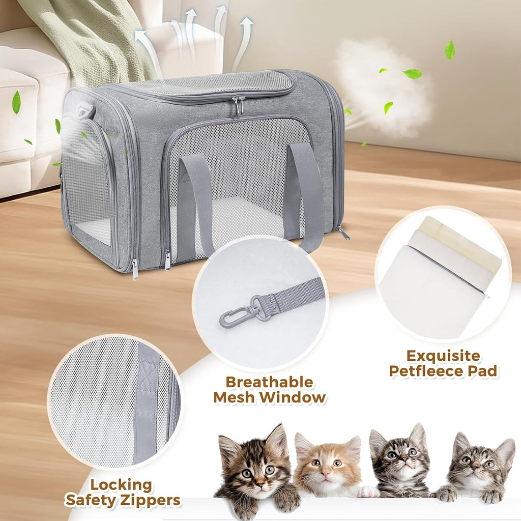 Cat Carrier Soft Up to 16 Lbs, Breathable Pet Travel Bag with Steel Frame