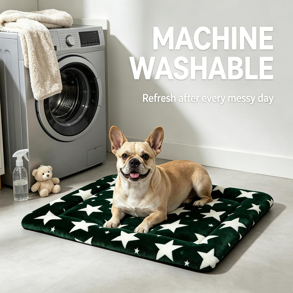 Dog Bed Mat,Reversible & Ultra Soft Kennel Pad-Machine Washable Pet Bed for Dogs & Cats-All-Weather Crate Liner for Crates,Carriers & Travel (Big Star&Green, 35.0" L x 23.0" W x 1.5" Th)