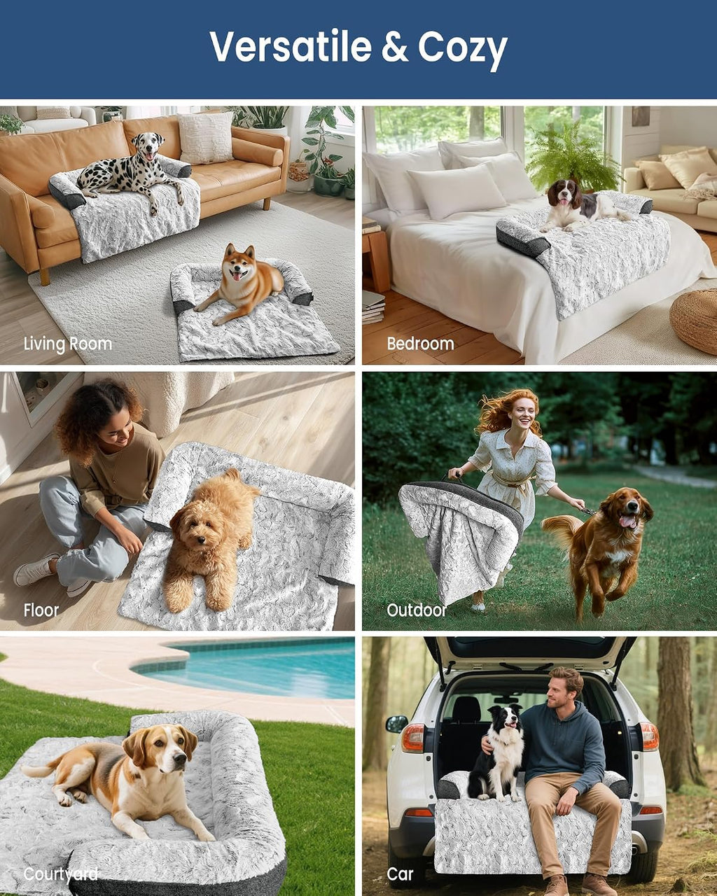 Calming Dog Bed for Couch with Cozy Raised Edge, 41x37 Inch, Grey
