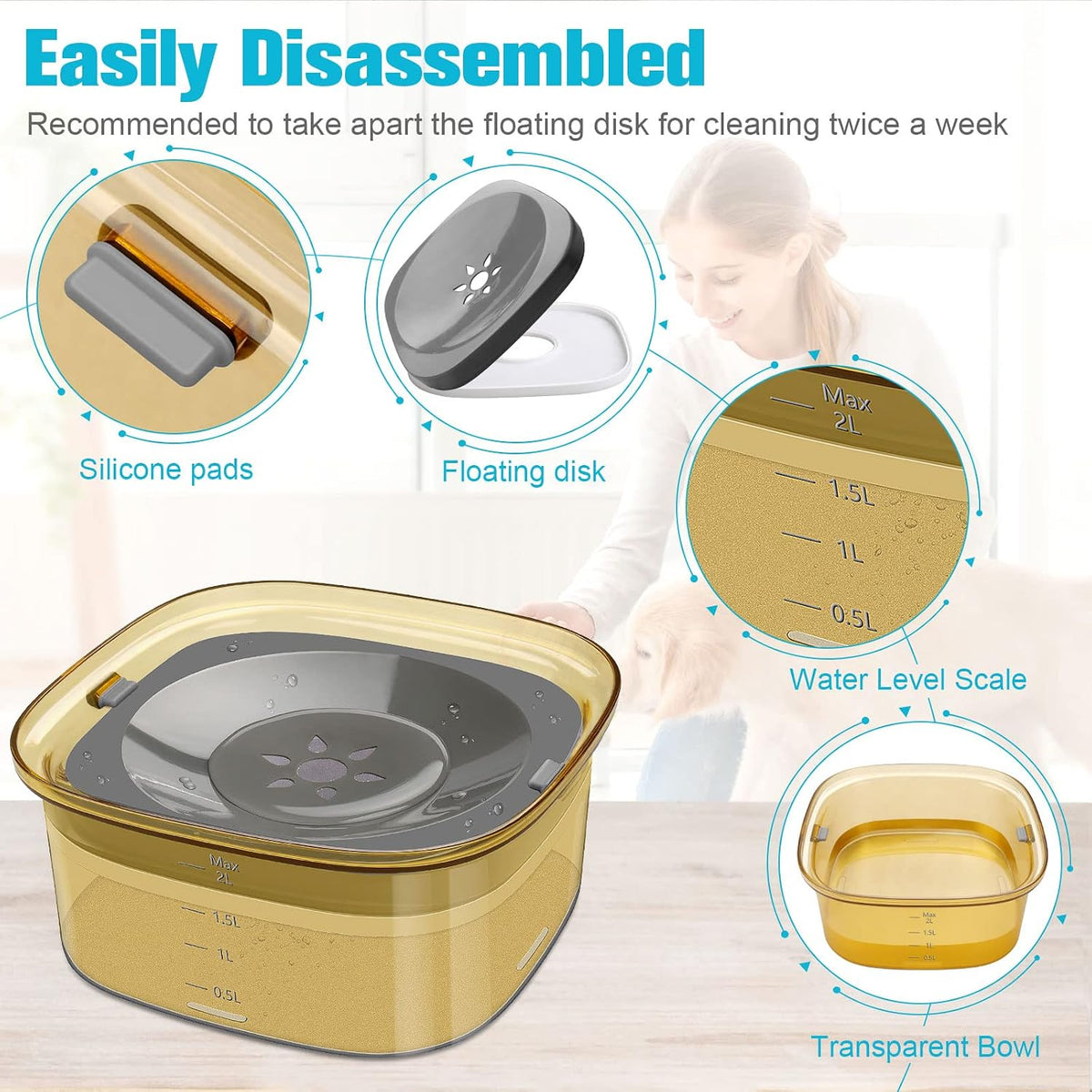 UPSKY 70oz Dog Water Bowl, No Spill Slow Drinking Feeder for Messy Drinker | Large Capacity, Spill Proof, Prevent Pet Prevents Choking, Anti-Slip, Visible Water Level, Suitable for Travel and Car Trips
