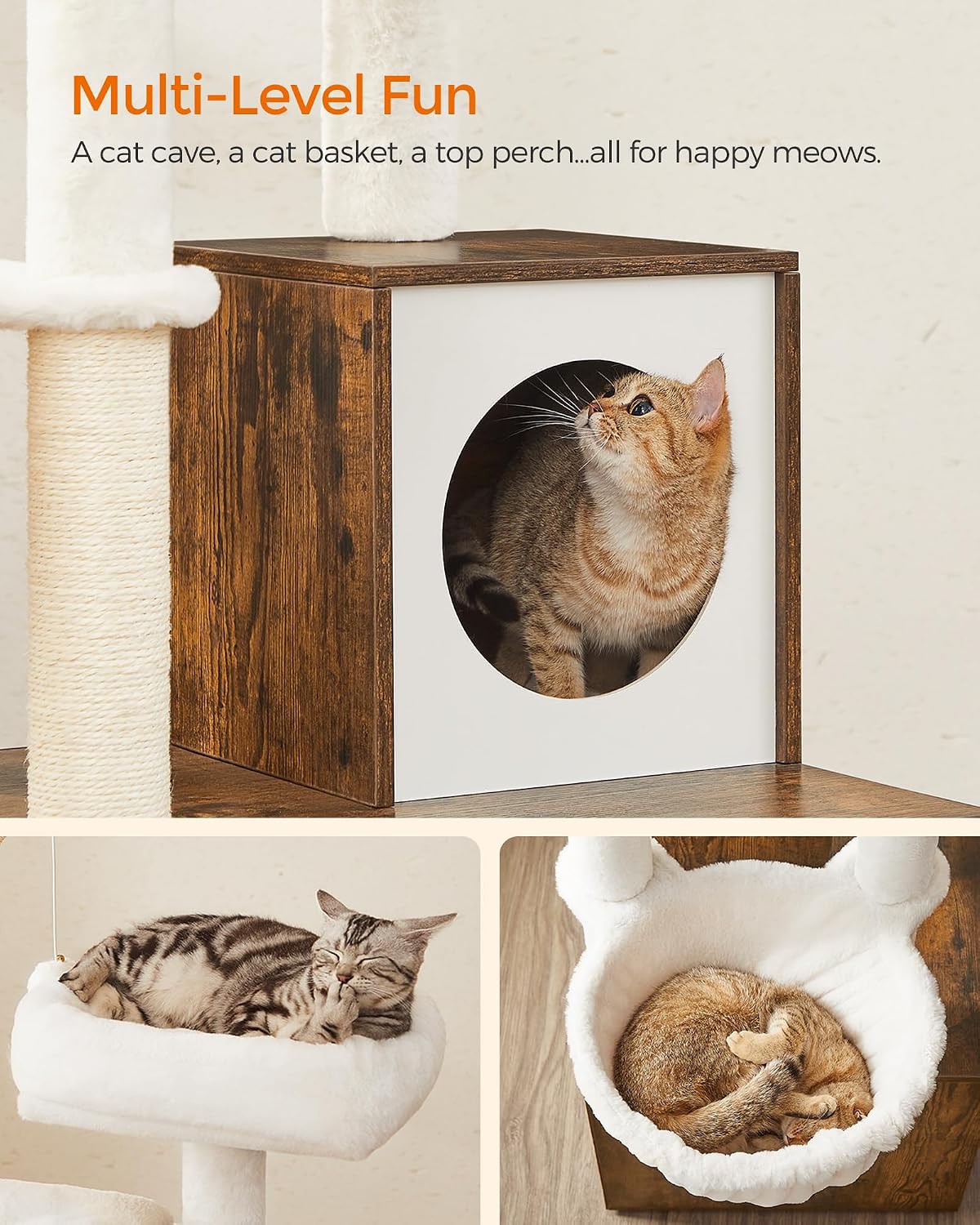 Feandrea Cat Tree with Litter Box Enclosure, 59-Inch, 2-in-1 Condo