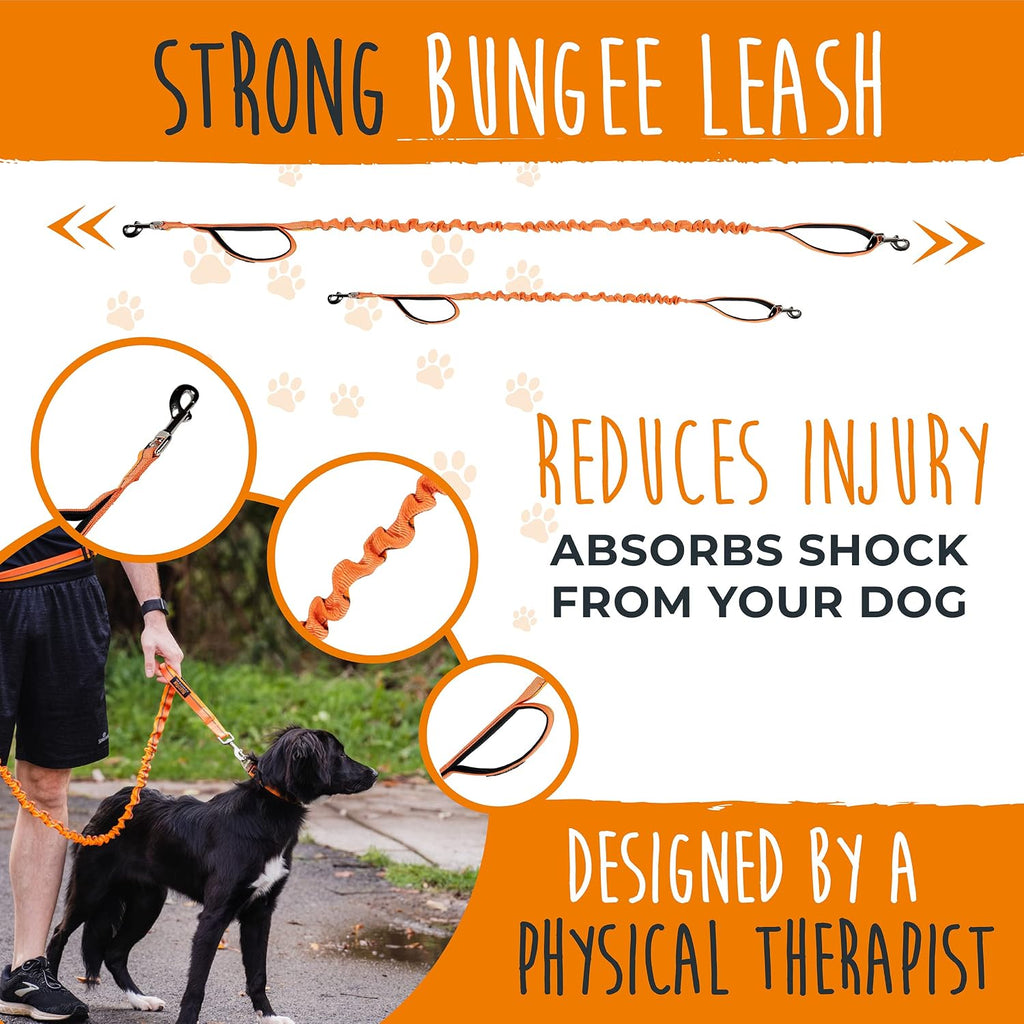 Mighty Paw Hands Free Dog Leash | Bungee Waist Leash for Dog Walking. Pet Running Hands Free Tether for Large, Medium & Small Breeds. Pet Waist Belt (36" - 48") Up to 150 lbs - Orange