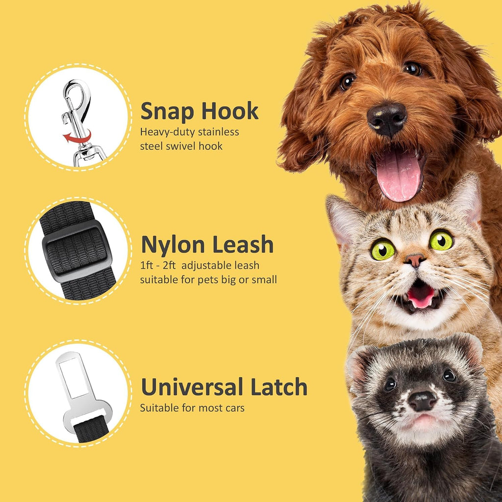 SunGrow Dog Seat Belt for Car, Adjustable Nylon Pet Seatbelt, Supports All Cars, Dog Car Leash Seat Belt, Seatbelt for Dogs, Cats & Ferrets Travel Harness
