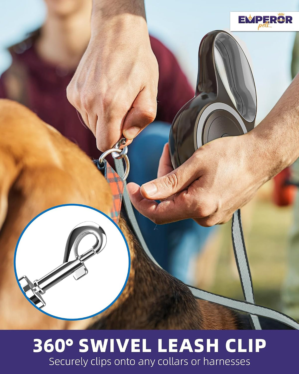 EMPEROR PETS 16.2 ft Retractable Dog Leash, for Small Dogs 10-44 lbs, Gray