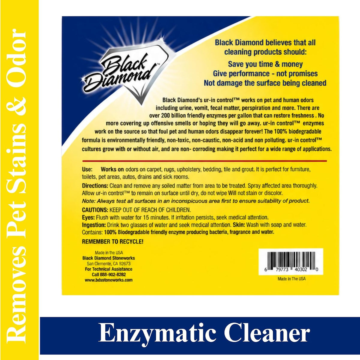 Black Diamond Stoneworks Urine Odor Eliminator – Enzyme Cleaner for Pet Urine, Carpet, Mattress, Furniture & Floors – Removes Dog & Cat Odors at the Source (1-Gallon)