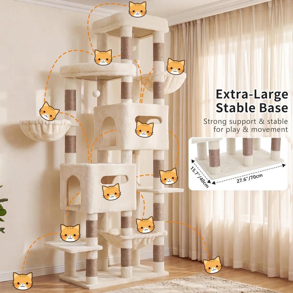 Heybly Cat Tree, 74.8'' Spacious & Tall Cat Tower for Large Cats HCT062MJ-1