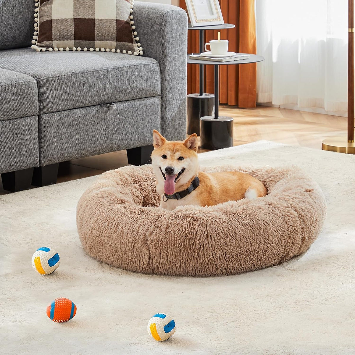 NEWBULIG 37x37 Inch Donut Dog Bed for Indoor Use, Fluffy Large Pet Sofa