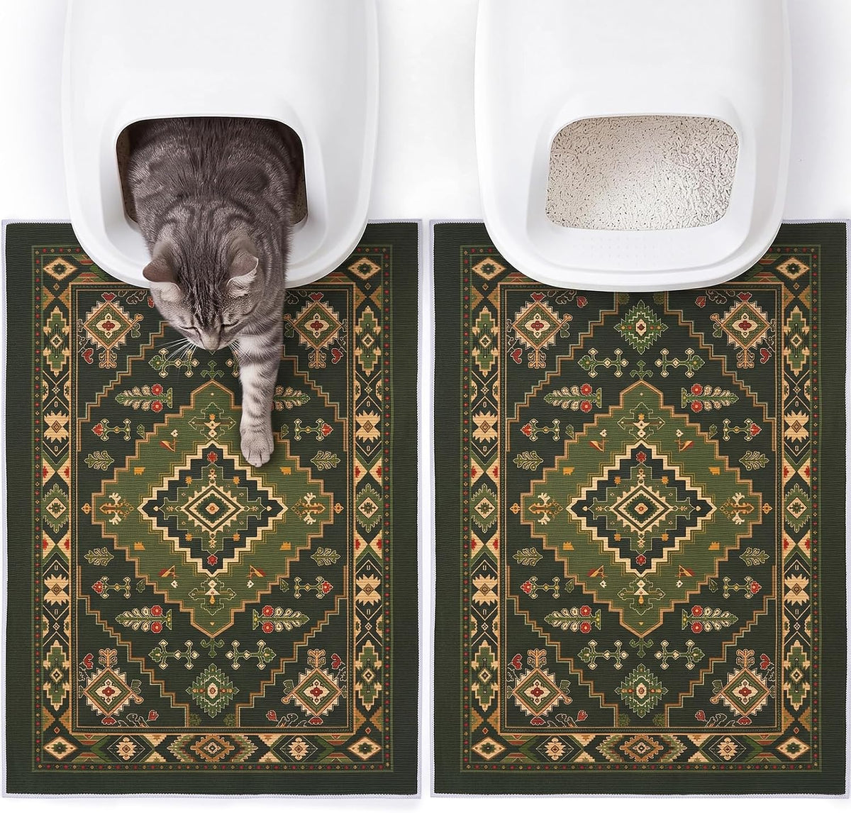 Bienbee Cat Litter Mat, 2 Pack 33" x 22" Machine Washable for Litter Boxes