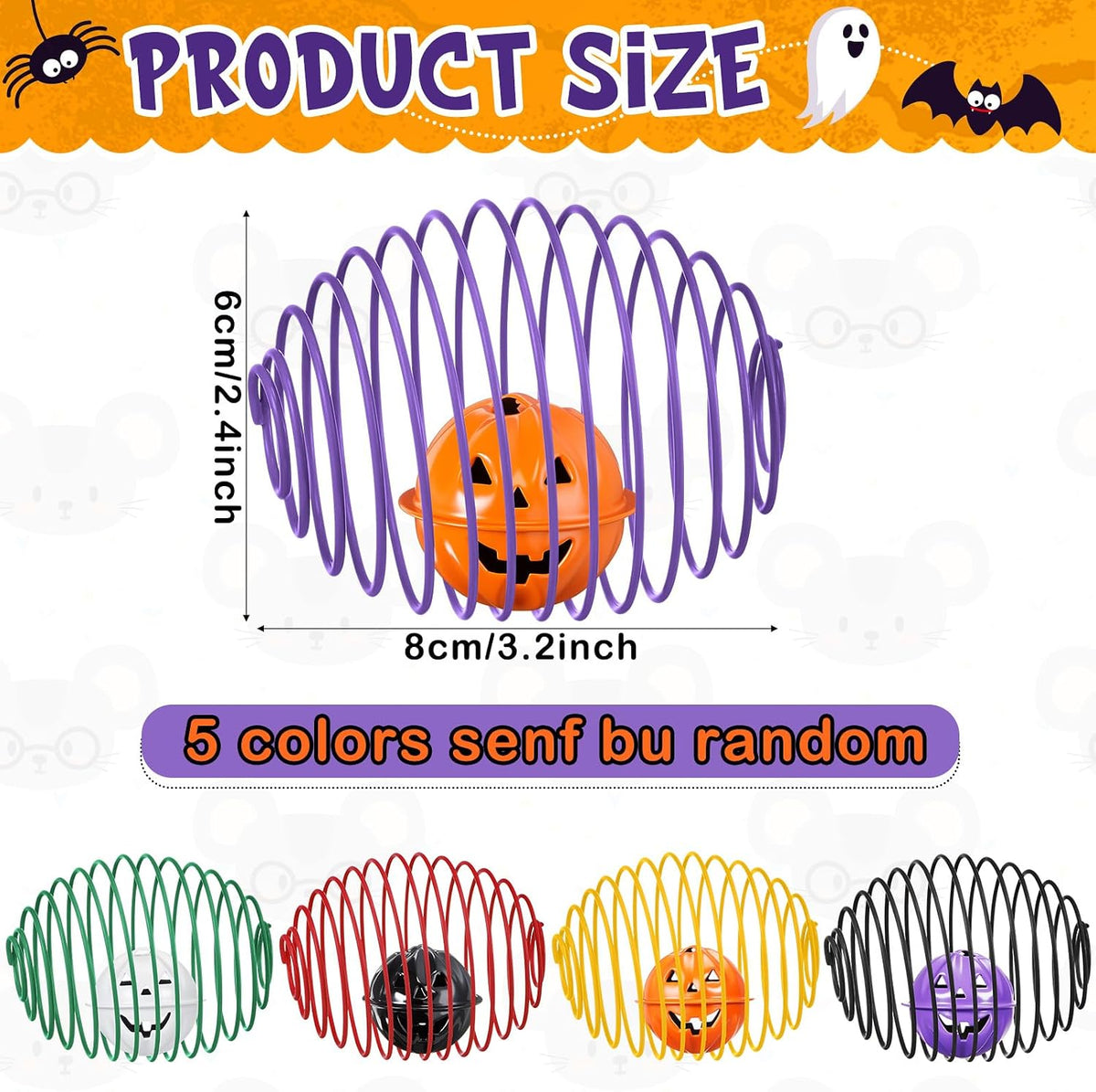 Jecery 5 Pcs Cat Toys Spring,Bell,Halloween Colors