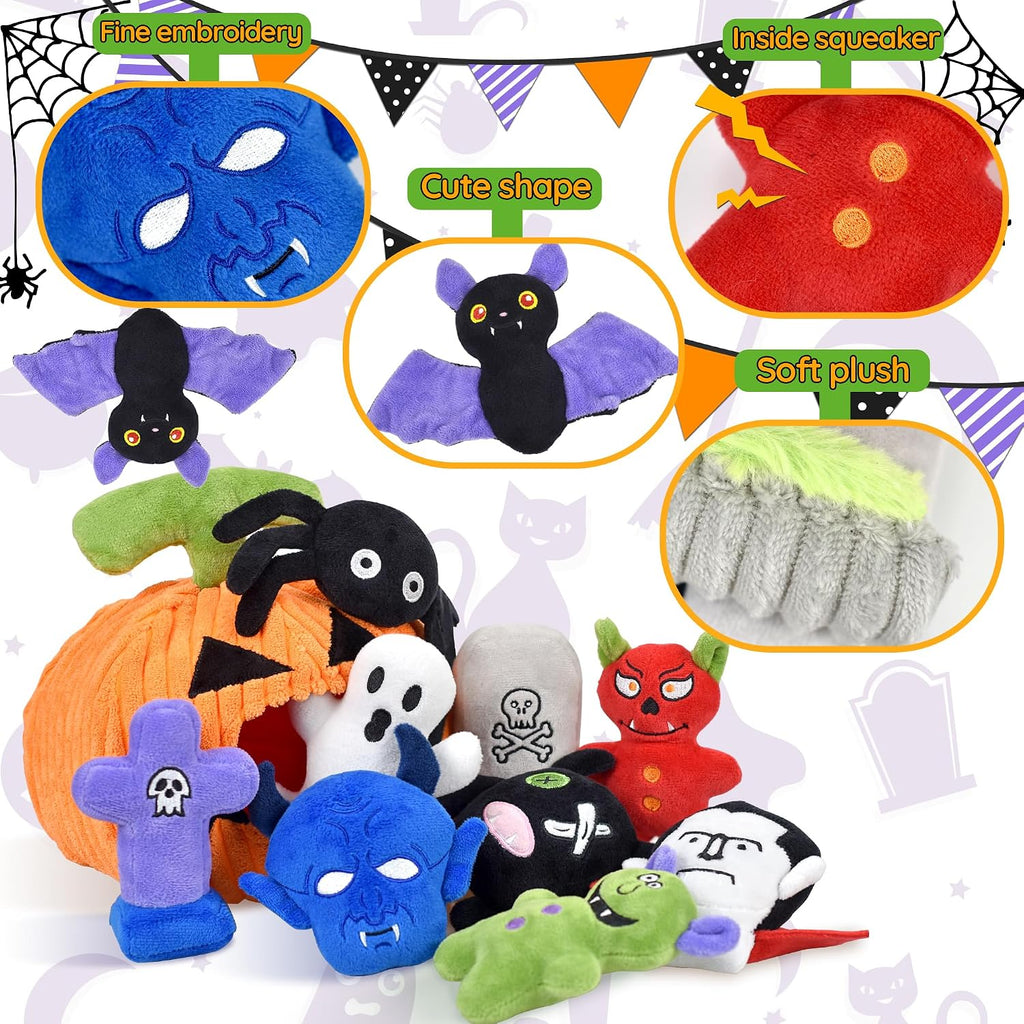 LECHONG Halloween Dog Toys Set, 11 Pack Squeaky Dog Toys for Aggressive Chewers, Pumpkin Assorted Puppy Toys to Keep Them Busy, Toys Gift for Large Medium Small Dogs