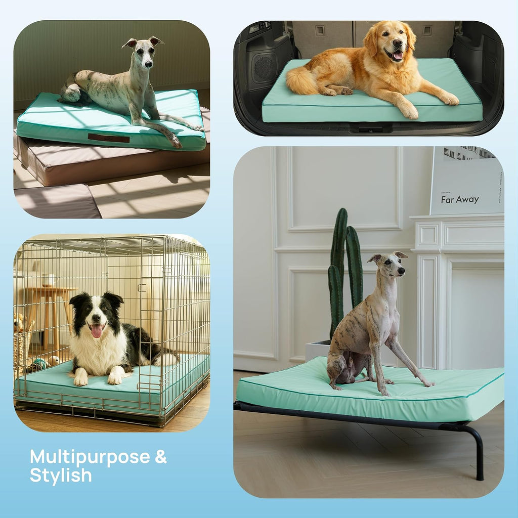 Cooling Dog Bed for Crate, 30 x 20 Inch Orthpedic Cooling Mat for Dogs with Removable Washable Cover, Breathable Egg Crate Foam Anti-Slip Pet Beds, Light Aqua