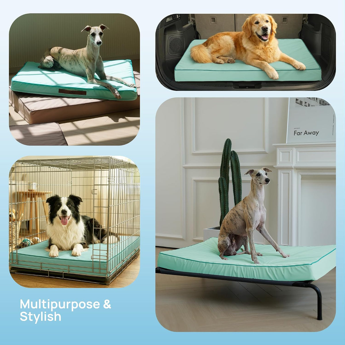 Cooling Dog Bed for Crate, 30 x 20 Inch Orthpedic Cooling Mat for Dogs with Removable Washable Cover, Breathable Egg Crate Foam Anti-Slip Pet Beds, Light Aqua