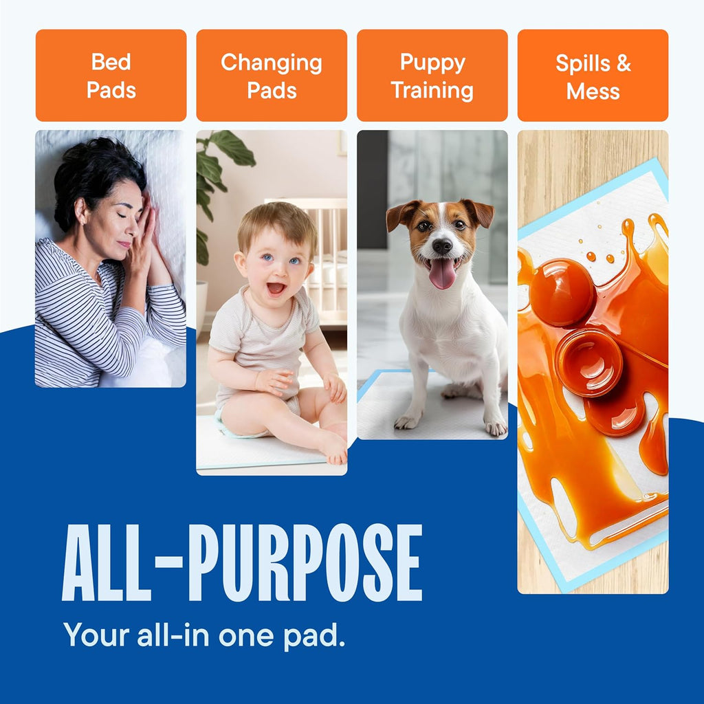 Chucks Pads Disposable [200-Pack] Multi-Purpose Pee Pads - Incontinence Underpads for Dog, Puppy & Diaper Changing Table Pad for Baby 17" x 24" Bed & Chair Liners - Pet Potty Training Pads