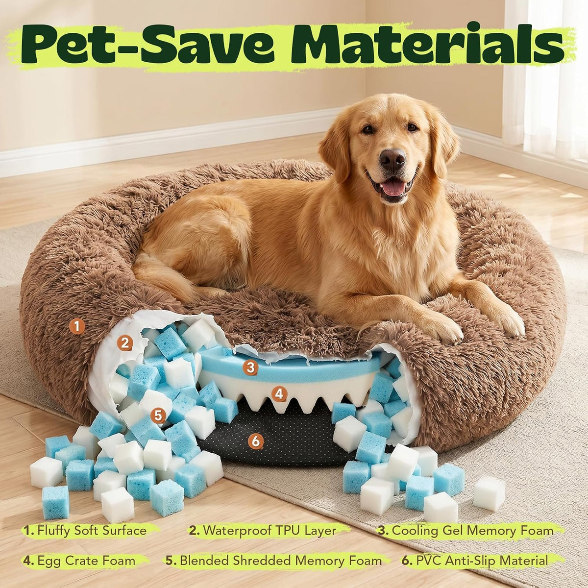 Memory Foam Orthopedic XXXL Dog Beds for Extra Large Size Dog,54 Inch,Camel